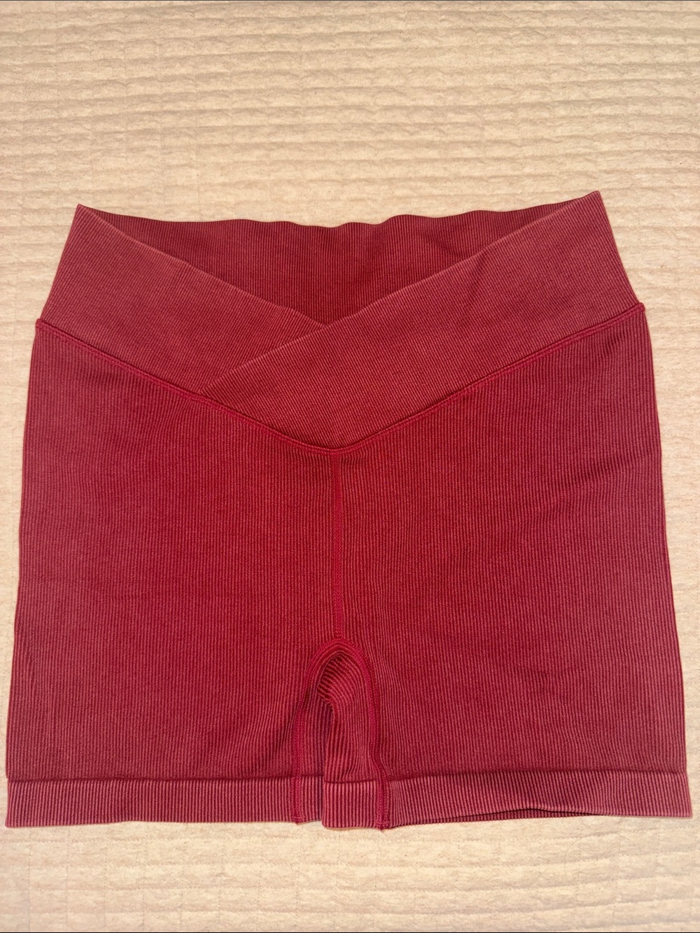 JoyLab Ribbed High-Waist Bike Shorts in Deep Burgundy